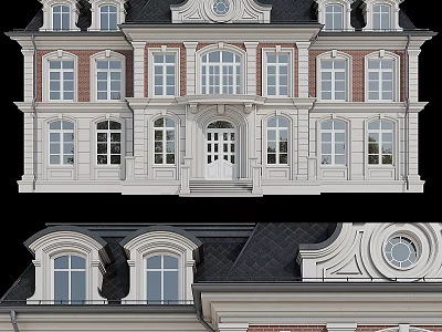 Detached Villa With Classical Design Brick White Exterior Multiple Windows And Sloped Roof 3d model
