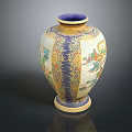 Traditional Blue And Gold Vase With Intricate Patterns And Painted Figures