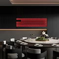 Elegant Private Dining Room Interior With Dark Wall Red Grille Round Table And Orchids 3d model