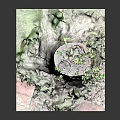 Wooden Stump Decorative Piece With Stone Accents Grass Clay Pot Plant And Wooden Planks