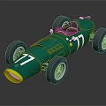 Vintage Green Race Car with Number 17 Yellow Front and Streamlined Design