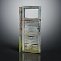 Vintage Weathered Wooden Door With Slats Hinges And Green Mossy Patches