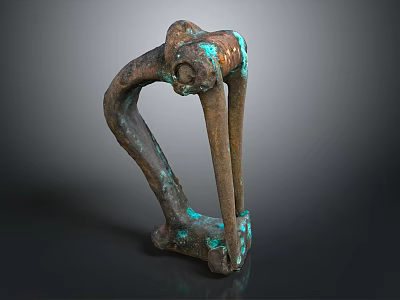 Abstract Metal Sculpture With Green Patina And Curved Textured Structure 3d model