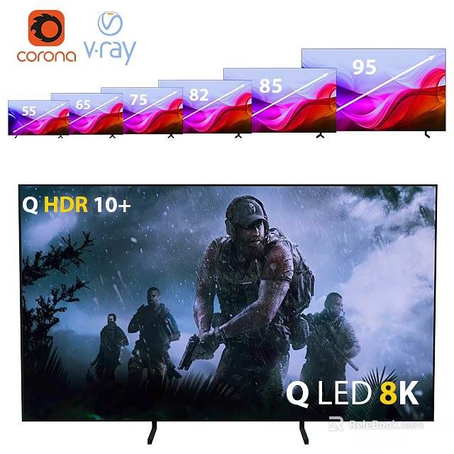 OLED 8K TV With Q HDR 10+ And Various Sizes For Immersive Gaming 3d model 