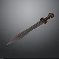 Traditional Weapon Sword With Ornate Metal Blade And Carved Wooden Handle