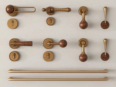 Elegant Brass And Wooden Handles For Home Furniture With Various Designs 3d model