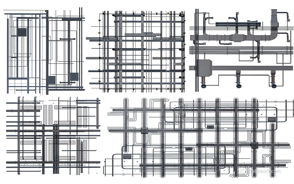 Detailed Pipes Structural Design Layout with Engineering System Diagrams Views 3d model 