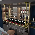 Modern Gold Wine Cabinet With Hanging Wine Glasses And Bottles