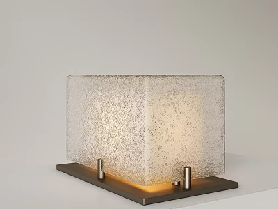 Square Frosted Glass Table Lamp With Metal Base And Soft Warm Light On White Tabletop 3d model