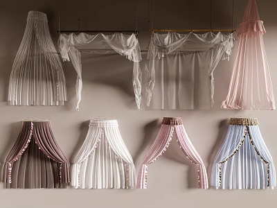 Stylish Ceiling Draperies With Pleated Designs In Pink White Blue And Brown Tones 3d model