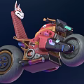 Stylish Red Motorcycle With Fox Mask Ribbed Seat And Futuristic Design