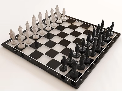 Chessboard Game With Black And White Pieces For Classic Entertainment 3d model