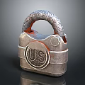 Sturdy Metal Hardware Tool Padlock With US Logo And Durable Security Design 3d model