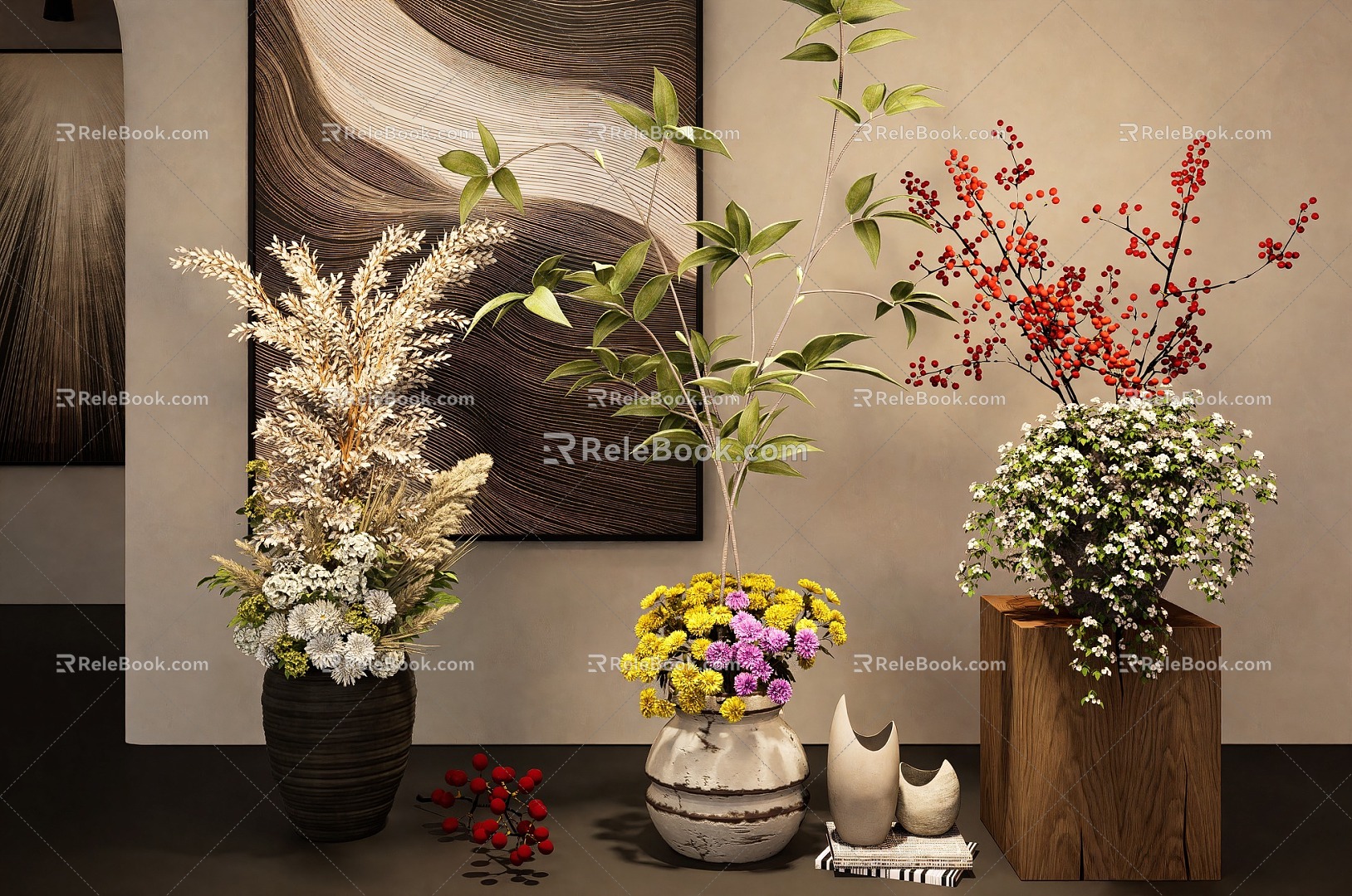 Modern green plant decoration ornaments floral art flower arrangement potted plant 3d model