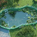 Scenic Garden Water Feature Fountain With Green Fence Water Lilies Koi Fish And Lotus Flowers