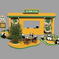 INTIME STOP Pavilion Scene with Pandas Tea Elements Tables Chairs and Tree