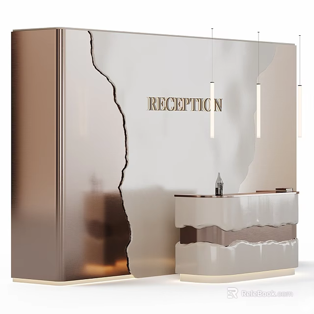 Modern Reception Area Table And Chair Set With Hanging Lights And Wall Design 3d model 
