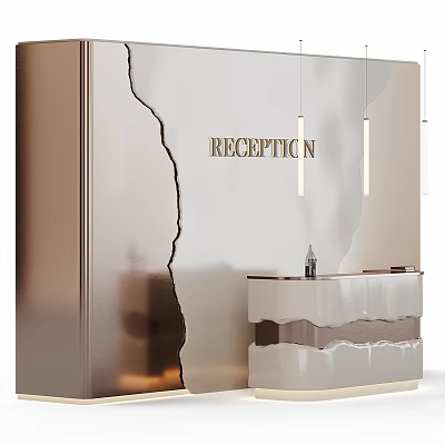 Modern Reception Area Table And Chair Set With Hanging Lights And Wall Design 3d model