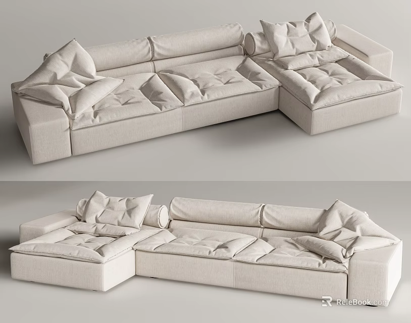 Light Colored L Shaped Sectional Sofa With Plush Cushions And Modern Design 3d model 