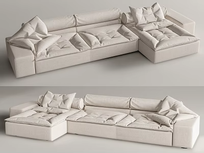 Light Colored L Shaped Sectional Sofa With Plush Cushions And Modern Design 3d model