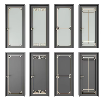 New Chinese Style Flat Door Toilet Door Combination 3d model