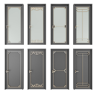 New Chinese Style Flat Door Toilet Door Combination 3d model