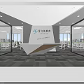 Front Desk Reception Area In Modern Office With Geometric Design Glass Partitions And Company Logo