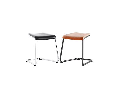 Modern Minimalist Stools With Black And Brown Leather Seats And Metal Legs 3d model