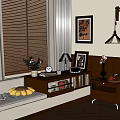 Cozy Living Room Interior With Window Blinds Sofa Wooden Cabinet And Decorative Items