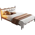 Single Bed With Wooden Frame Neutral Bedding And Comfortable Headboard Design 3d model
