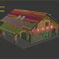 Detached Villa With Red Tile Roof Skylights Wooden Structure Stone Walls And Balcony