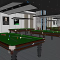 Modern Billiard Room Interior Design With Starry Ceiling Blue Lighting Strips And Bar Counter
