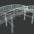 Red Wooden Arched Bridge with Curved Railings and White Stone Pillars