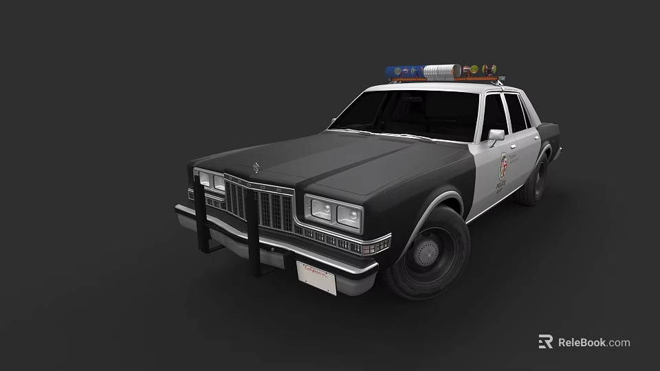 Classic Black And White Police Car With Light Bar On Roof And Police Badge 3d model 