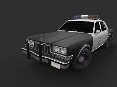 Classic Black And White Police Car With Light Bar On Roof And Police Badge 3d model
