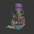 Futuristic Floating City Structure With Neon Lights Multi Level Design And Glowing Base