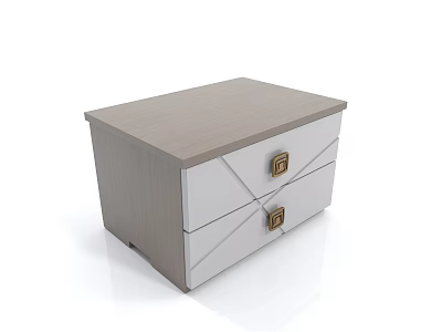 Modern Nightstand With Light Gray Wooden Top And White Drawers Gold Handles 3d model