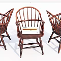 Three Wooden Leisure Chairs With Armrests Traditional Solid Wood Slatted Backrest Design