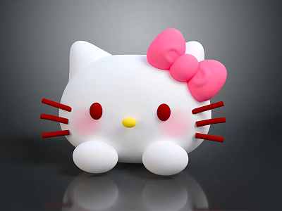Hello Kitty Character With White Body Pink Bow Red Whiskers Red Eyes And Yellow Nose 3d model