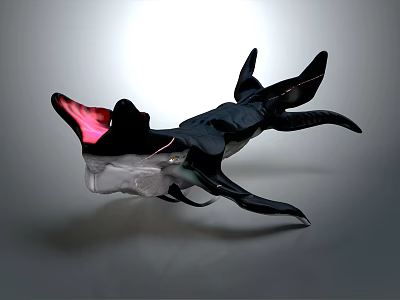 Winged Mythical Creature Sculpture With Black Body Red Accents And Transparent Details 3d model