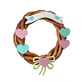Decorative Wreath Ornament With Braided Ring White Banner Pink Light Blue Hearts And Golden Bow
