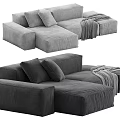 Gray Fabric Sectional Sofa With Plush Cushions And Throw Blanket 3d model