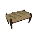 Modern Beige Tufted Ottoman With Upholstered Seat And Dark Wooden Legs