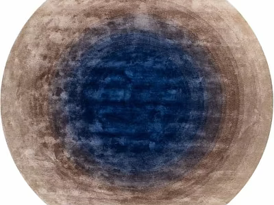 Round Area Rug Featuring Gradient Blue To Brown Ombre Design And Soft Texture 3d model