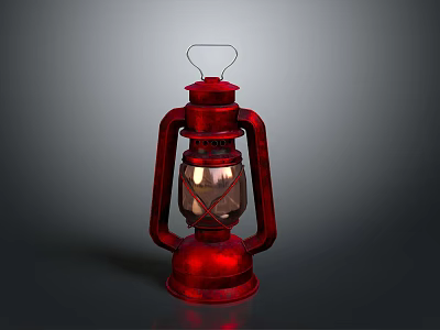Vintage Red Lantern With Metal Frame And Glass Panel Design 3d model