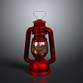 Vintage Red Lantern With Metal Frame And Glass Panel Design