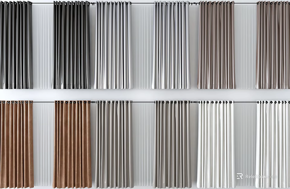 Various Colored Curtains with Different Textures and Modern Designs for Home 3d model 