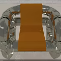Modern Single Sofa With Silver Metal Pipe Frame And Shiny Orange Seat