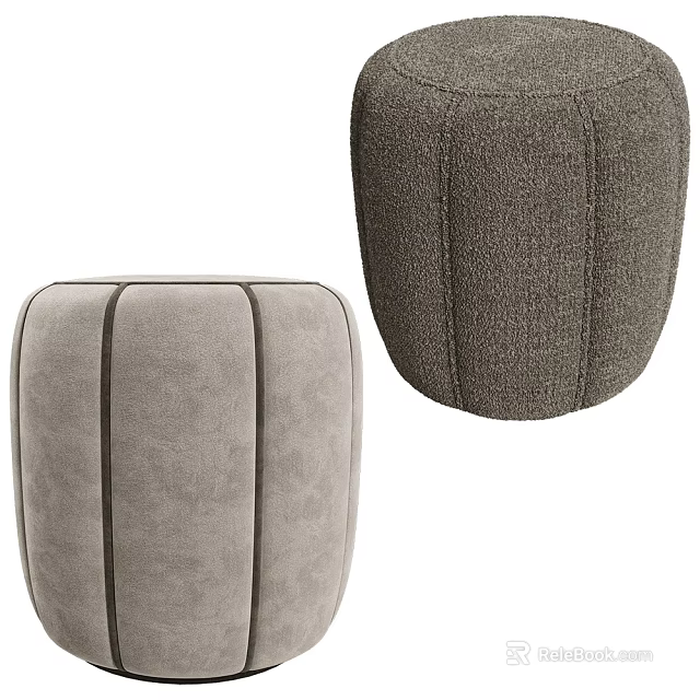Soft Padded Gray Modern Upholstered Stool With Vertical Stitching For Home Decor 3d model