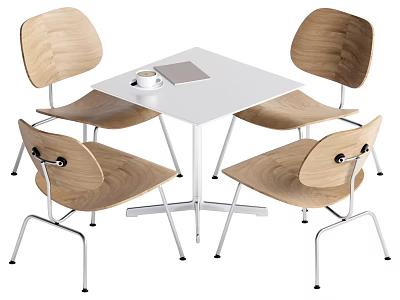 Modern White Square Table With Wooden Chairs And Metal Legs For Dining Space 3d model